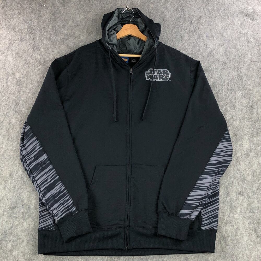 Star Wars Mens Track Jacket XXL Black Gray Hoodie Full Zip Long Sleeve Polyester